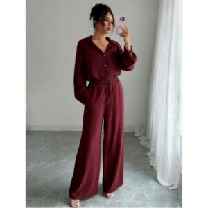 Chic Two-piece Set Plus-size Casual Shirt And High-waisted Wide-leg Pants Suit