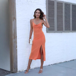 Womens Stylish Elegant And Sexy Knitted Slip Dress With A Slit