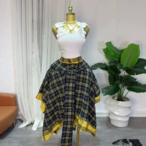 High-waisted Plaid A-line Skirt With Tie Detailing And An Asymmetric
