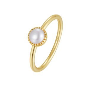 925 Sterling Silver Elegant Pearl Solitaire Ring with Textured Sunburst Bezel Design