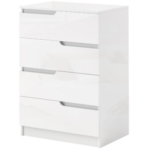 Moderne Kommode, Kleiderschrank, 4 Schubladen, Holz, Kippschutz, Fußpolster, Weiß