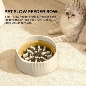 White Dual-purpose Slow Food Bowl, Fast&slow Food Can Be Freely Switched To Adapt To Different Pet Eating Habits, Cross-border Hot Selling Pet Supplies