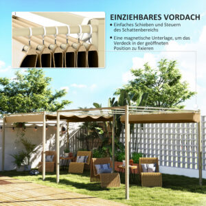 3 X 3 M Garten-Pergola Mit Einziehbarem Dach, Pavillon, Baldachin Für Schatten, UPF30+, Khaki
