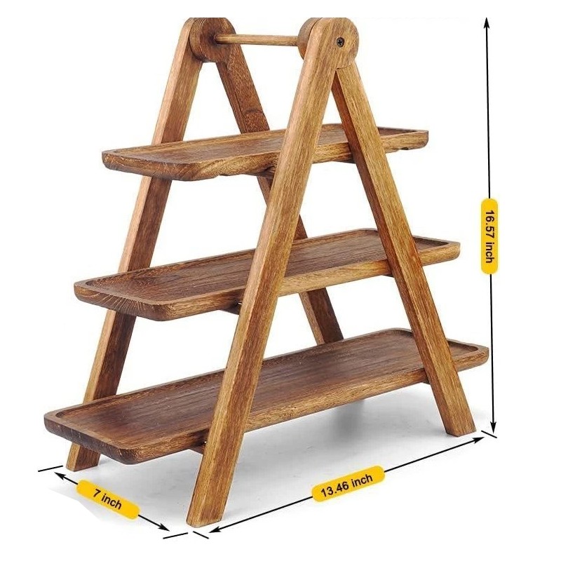 3Tier Serving Set Platters Wooden Three Tiered Serving Trays Party Food Tray Set