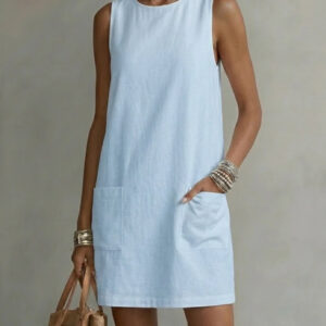 Summer New Arrival Round-neck Sleeveless Loose-fitting Dress With Pockets