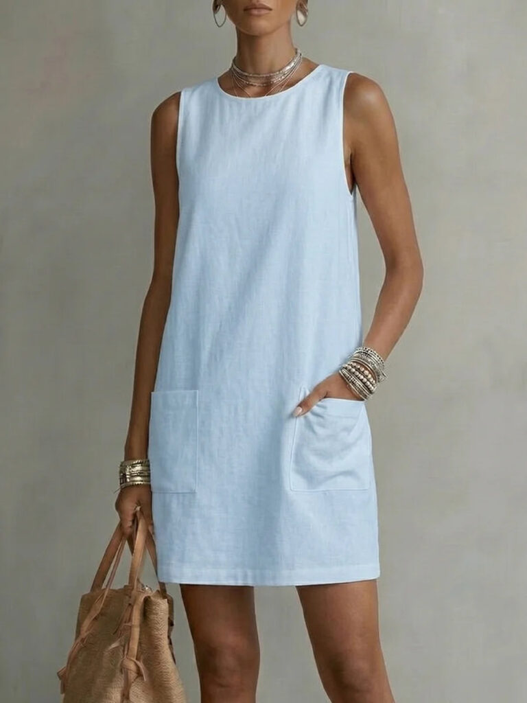 Summer New Arrival Round-neck Sleeveless Loose-fitting Dress With Pockets