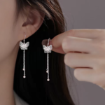 1 Pair 999 Sterling Silver Filigree Hollow Butterfly Long Tassel Drop Earrings, Elegant & Versatile, Perfect For Daily, Dating & Gifting, Ideal Valentine's Gift