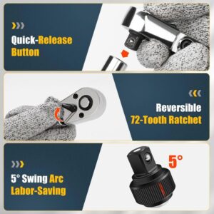 6 Pcs Set 1 4 3 8 1 2 Flex Head Ratchet 72 Tooth 180 Adjustable Drive Swivel