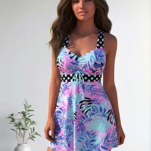 New Elegant And Fashionable Women's StyleWomen's Swimsuit For Beach Vacation Stylish One Piece With High Neck And Adjustable StrapsBeach Tankini--KA-P798-19