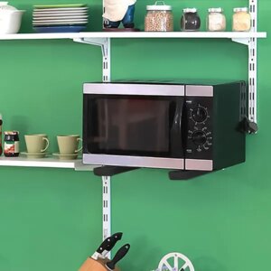 L-Shaped Microwave Wall Mount Shelf, Rust Resistant Carbon Steel Bracket With 35KG Weight Capacity, Easy Installation Adjustable Floating Holder For Home Office--Black
