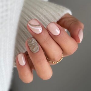 French-style Floral Rhinestone Chain Fake Nails For Women