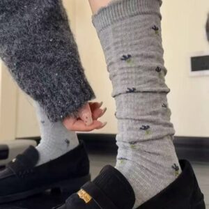 Small Floral Breathable Socks For Women, Hollowed Out And Versatile With Mesh Eyes, Tube Pile, Calf Socks