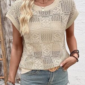 Women’s Hollow-out Design Crew-neck T-shirt