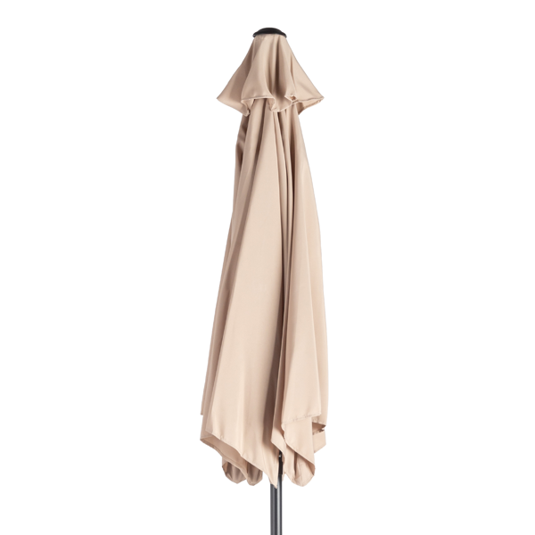 7.5FT Round Outdoor Patio Umbrella With Tilt Adjustment, Crank Lift System, 6 Iron Ribs & Iron Pole, Waterproof UV Protected Polyester Canopy, Khaki