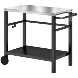 Grillwagen 2-Etagen Servierwagen Mit Arbeitsfläche Ablagen Haken Räder Edelstahl 102 X 56 X 81cm