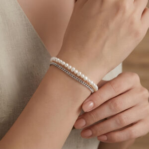 925 Sterling Silver Elegant Double-Layered Freshwater Pearl Bracelet with Sterling Chain