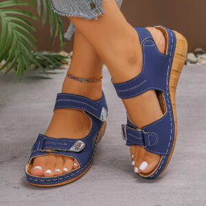 Wedge Sandals Peep-toe Velcro Closure Thick Sole Casual Single-strap Design