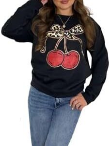 Leopard Print Bow Cherry Sweatshirt For Women