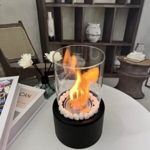 Round Glass Large Tabletop Fireplace 11H Portable Fire Bowl Pot Clean Burning Fireplace For Indoor Outdoor Patio Parties Events