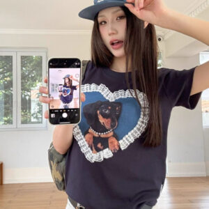 Dog-shaped Creative Print Small-sized Short-sleeved Shirt
