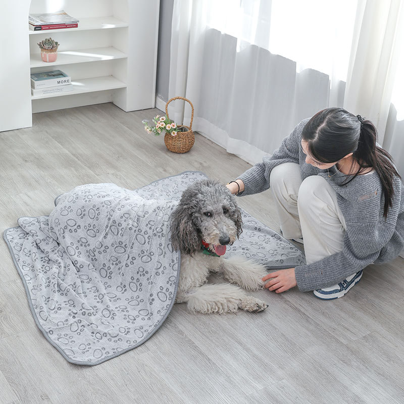 Gray Dog Sleeping Blanket With Paw Prints