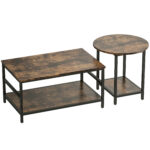 Couchtisch-Set, 2-teilig, Rechteckiger Und Runder Tisch Mit 2-stufigem Stauraum, Für Wohnzimmer, Rustikal-Braun
