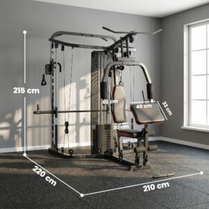 Kraftstation Fitnessstation Mit 65kg Gewichten, Latzug, Butterflystange, Verstellbar Preacher Bank, Beintrainer