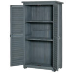 Gartenschrank Holz Gerätehaus Geräteschuppen Geräteschrank Holzhütte Pultdach Bitumenpappe Lamellentüren Grau 87 X 46,5 X 160 Cm