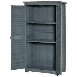 Gartenschrank Holz Gerätehaus Geräteschuppen Geräteschrank Holzhütte Pultdach Bitumenpappe Lamellentüren Grau 87 X 46,5 X 160 Cm