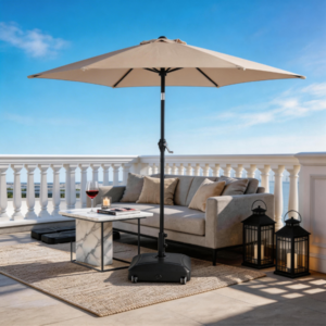 7.5FT Round Outdoor Patio Umbrella With Tilt Adjustment, Crank Lift System, 6 Iron Ribs & Iron Pole, Waterproof UV Protected Polyester Canopy, Khaki