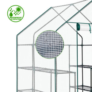 Mini Walk-in Greenhouse With PE Cover, 8-Shelf Indoor Outdoor Plant Gardening Green House For Garden Backyard, 56inch X 56inch X 77inch, White