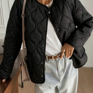 Womens Casual Solid-Color Cotton Jacket With Buttons