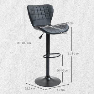 2-er-Set Barhocker Retrodesign 47 Cm X 51,5 Cm X 89-109 Cm Schwarz