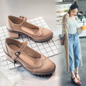 British-style Retro Artistic Chic Chunky-heeled Low-cut Womens Shoes