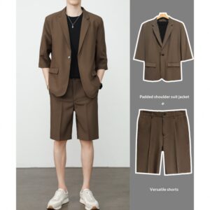 Thin Short-Sleeve Suit Mens Casual Cropped-Sleeve Jacket Half-Sleeve Suit Set