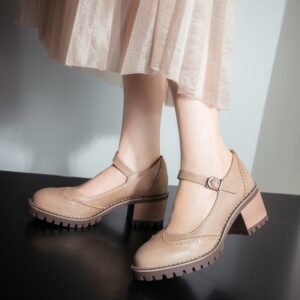 British-style Retro Artistic Chic Chunky-heeled Low-cut Womens Shoes