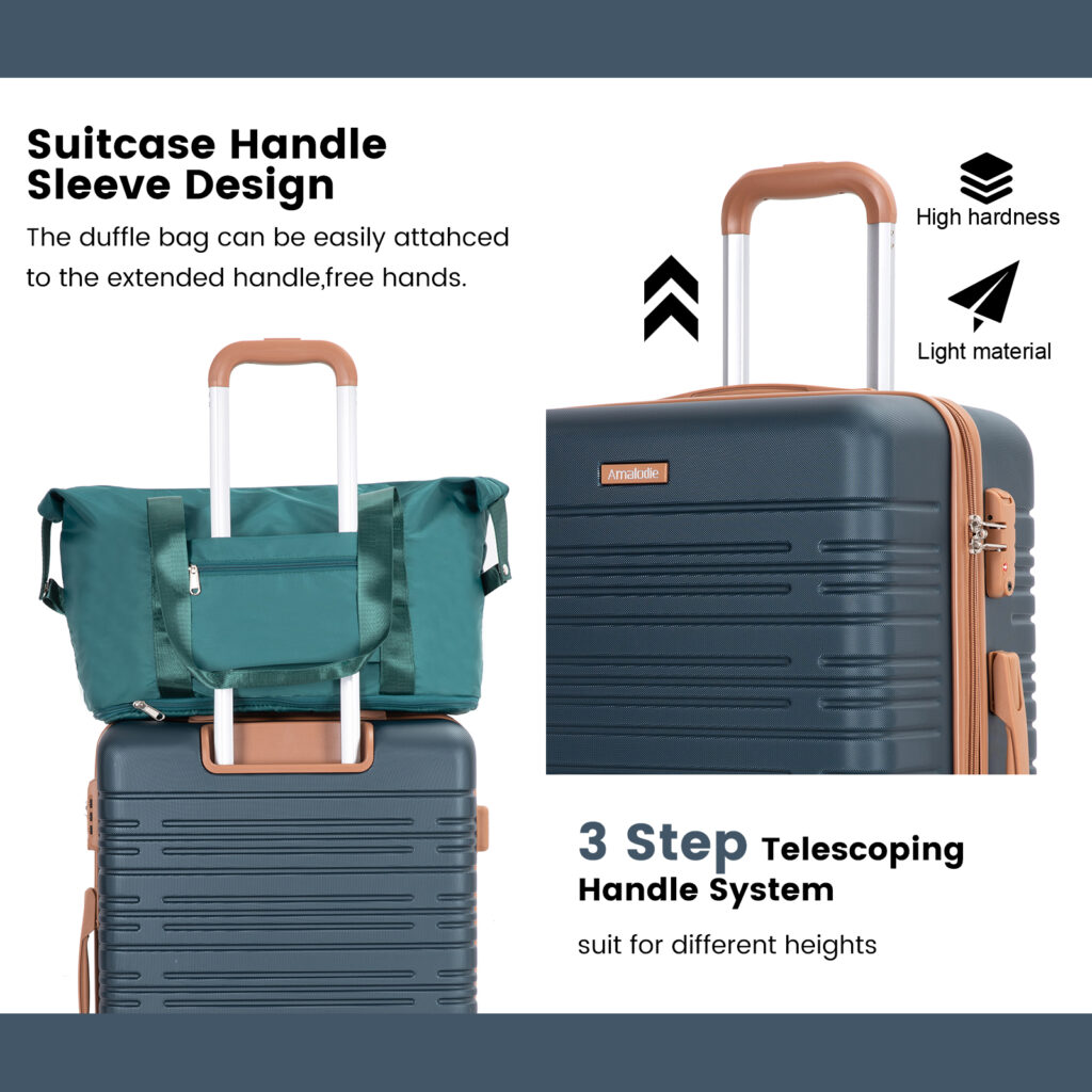 6 Piece Luggage Set, ABS Hard Shell Travel Suitcase With TSA Lock,DARK GREEN