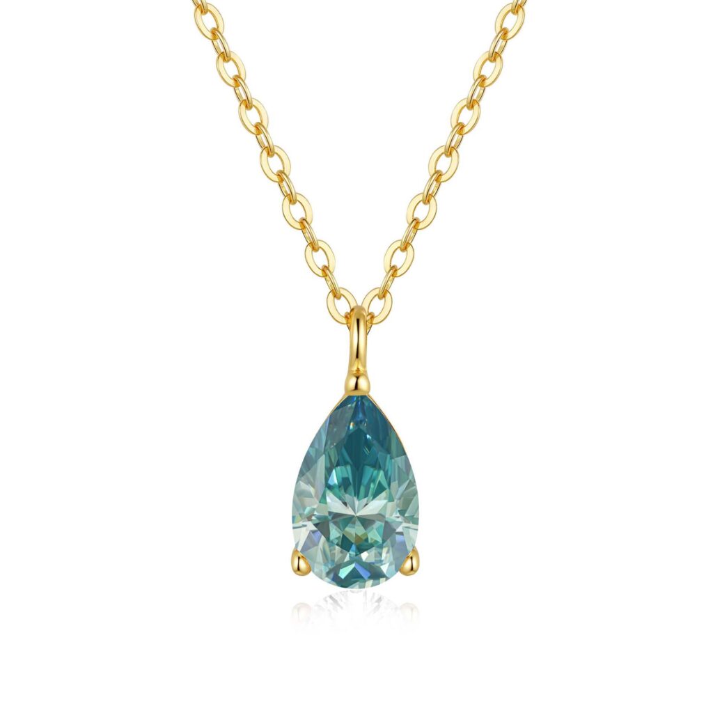 Womens 14K Gold-Plated 925 Sterling Silver Moissanite Necklace