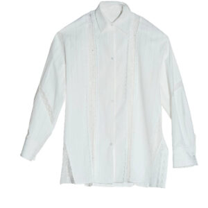 Lace-Panel Pure And Alluring White Loose-Fitting Long-Sleeve White Shirt