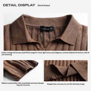 Light-luxury High-end Polo Knit With A Notched Collar And Vertical Stripes
