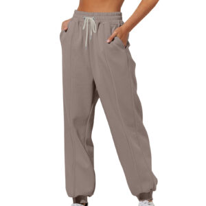 Womens Solid-Color Loose-Fit Casual Sports Sweatpants