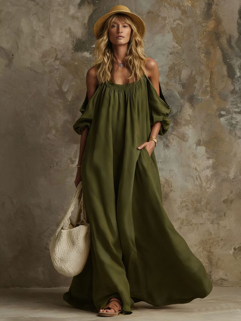 Figure-flattering Maxi Dress In Cotton And Linen