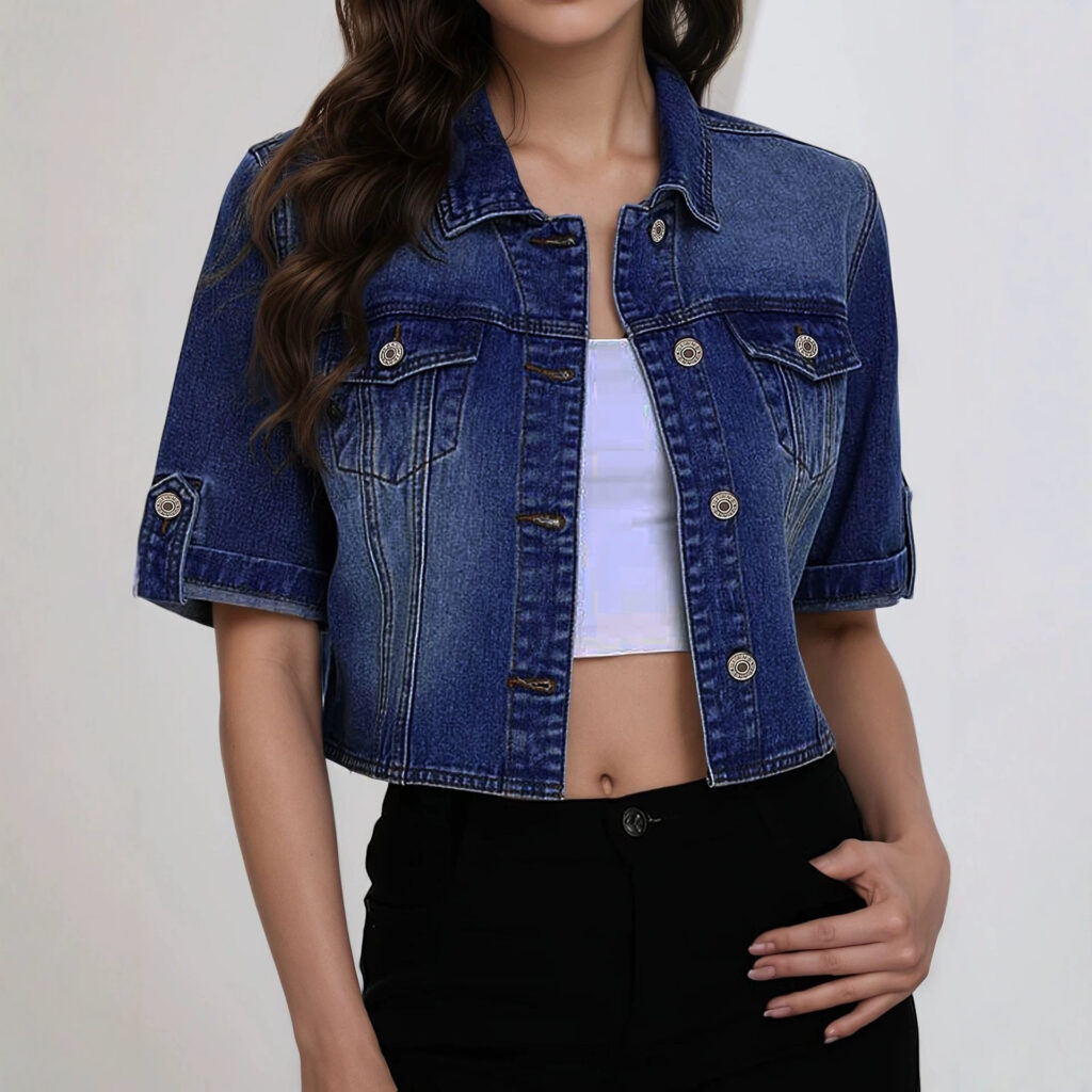 Navy Blue Lapel Single-breasted Outerwear Top