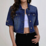 Navy Blue Lapel Single-breasted Outerwear Top