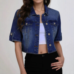 Navy Blue Lapel Single-breasted Outerwear Top
