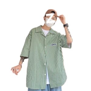 Mens Japanese-style Vintage Striped Short-sleeve Shirt