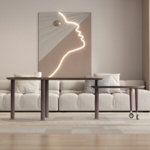 360 Degree Rotatable Coffee Table With Walnut Color Wood Grain OAK Veneer Tabletop For Living Room, Bedroom, Rotating Cocktail Table With Solid Rubber Wood Legs, Waterproof And Wear-resistant PU Paint