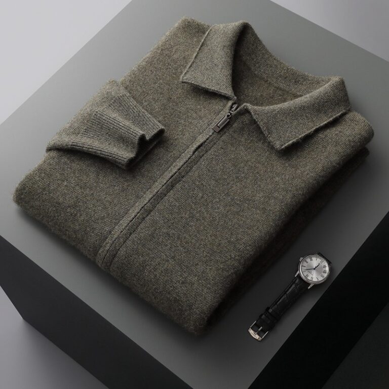 Lapel Pure Wool Sweater With A Thickened Outer Layer