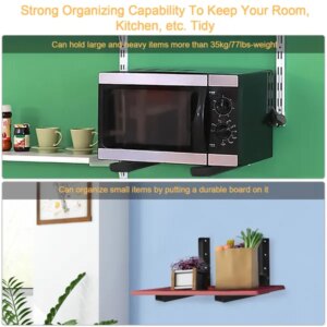 L-Shaped Microwave Wall Mount Shelf, Rust Resistant Carbon Steel Bracket With 35KG Weight Capacity, Easy Installation Adjustable Floating Holder For Home Office--Black