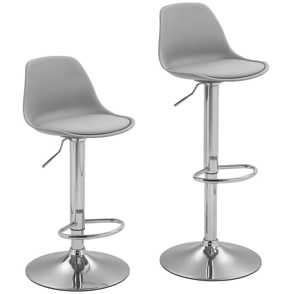 2er-Set Barhocker, Barstühle, Drehstühle Mit Lehne, Höhenverstellbar, Bis 120 Kg Belastbar, 42 X 41 X 82-104 Cm, Grau